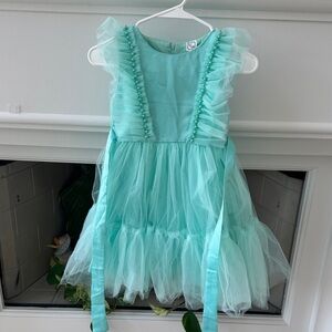 Mint Tulle Party Dress with Pearl Trim